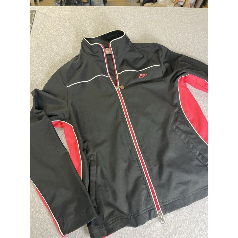 Vintage Nike Track Jacket Full Zip Lightweight Black Pink Logo Womens Lg Y2K
